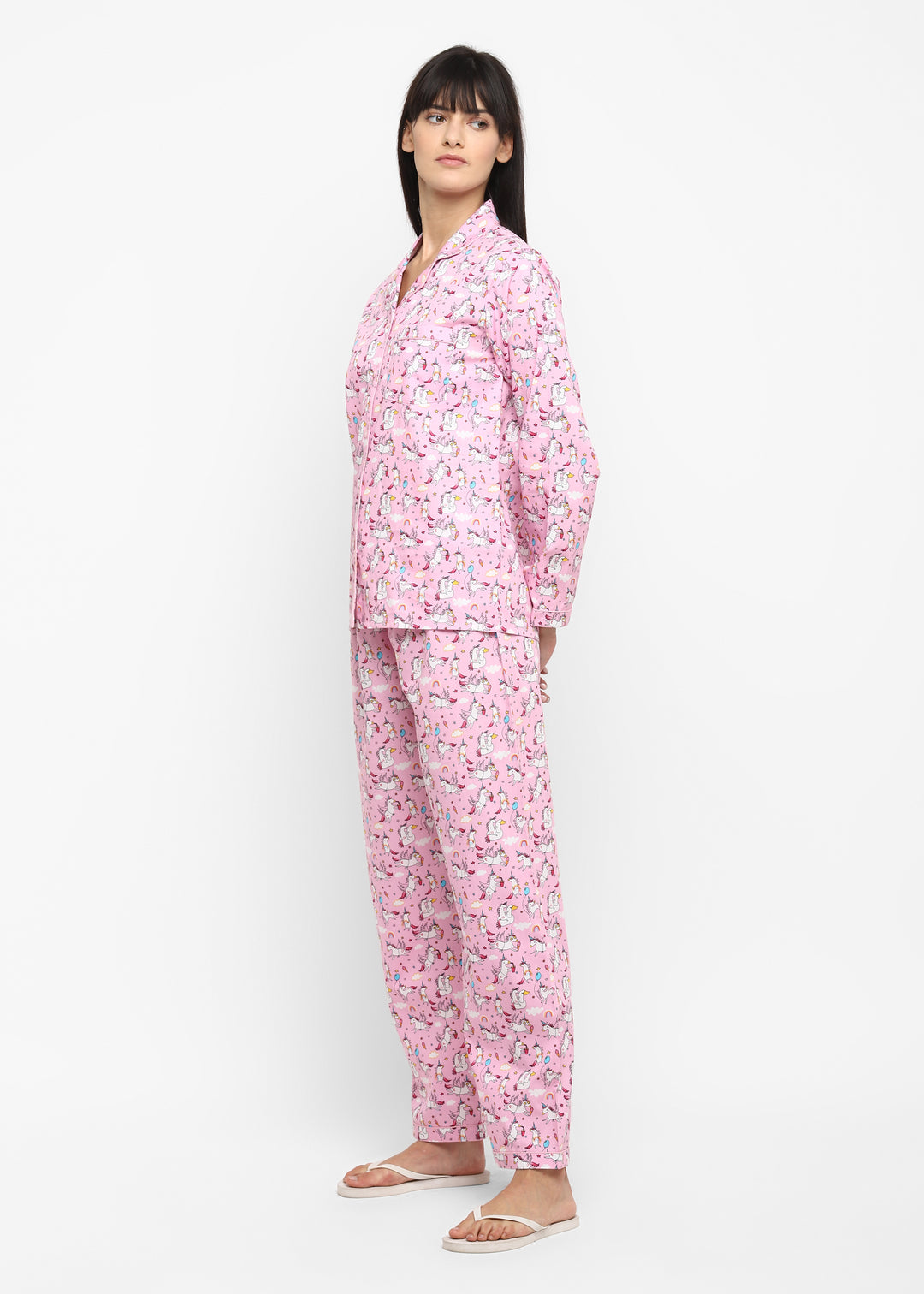 Pink Unicorn Print Long Sleeve Women's Night Suit - Shopbloom