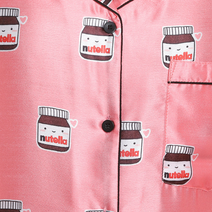 Nutella Print Satin Shirt and Shorts Women's Set - Shopbloom