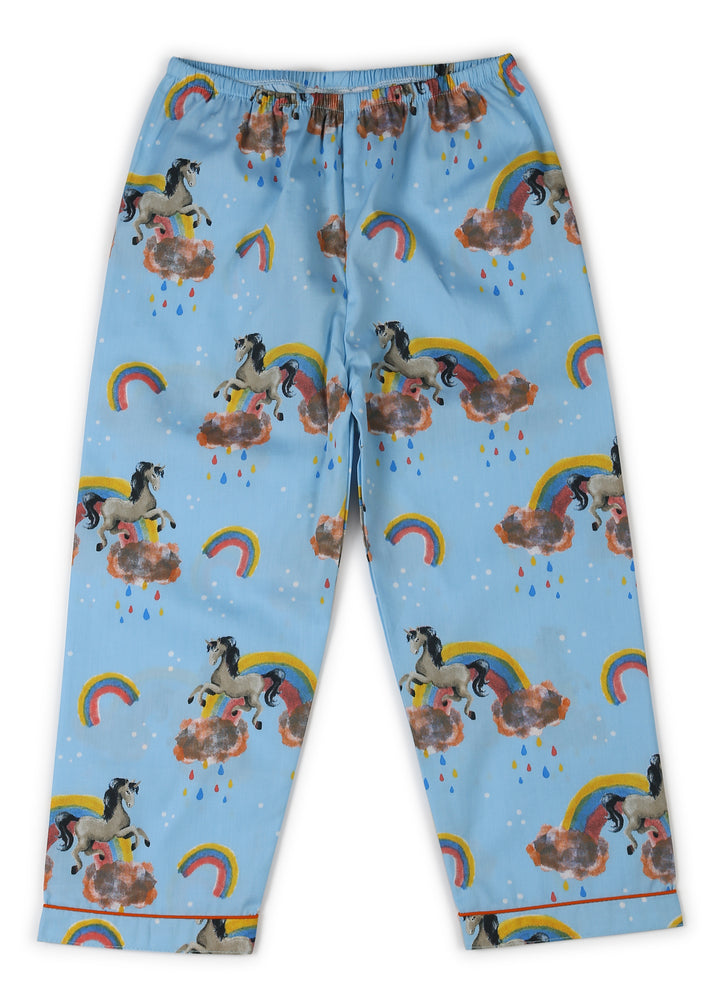 Blue Unicorn Print Long Sleeve Kids Night Suit - Shopbloom