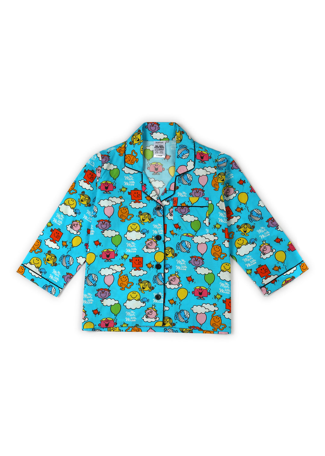 Blue Mr. Men Little Miss Print Long Sleeve Kids Night Suit - Shopbloom