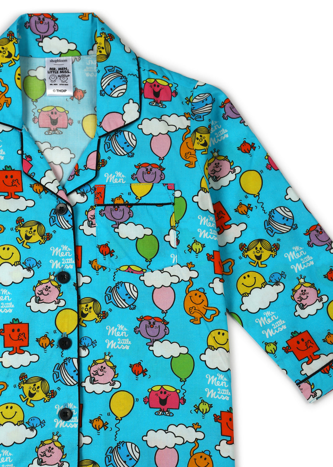 Blue Mr. Men Little Miss Print Long Sleeve Kids Night Suit - Shopbloom