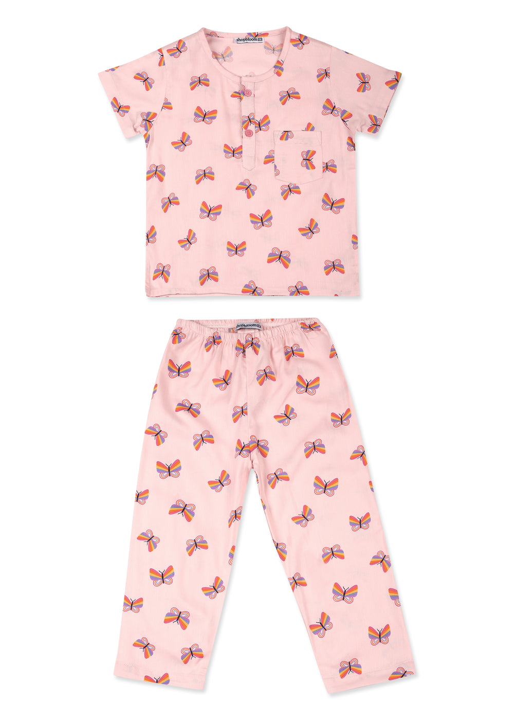 Butterfly Print Short Sleeve Kids Night Suit - Shopbloom