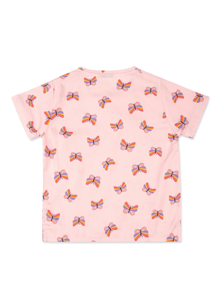 Butterfly Print Short Sleeve Kids Night Suit - Shopbloom