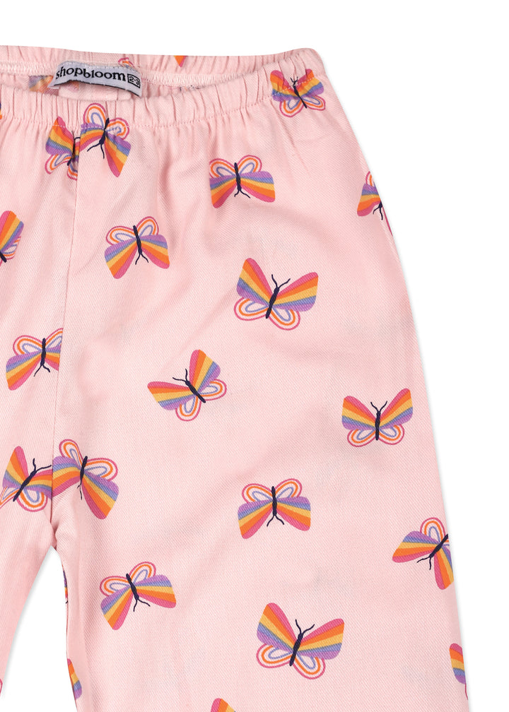 Butterfly Print Short Sleeve Kids Night Suit - Shopbloom