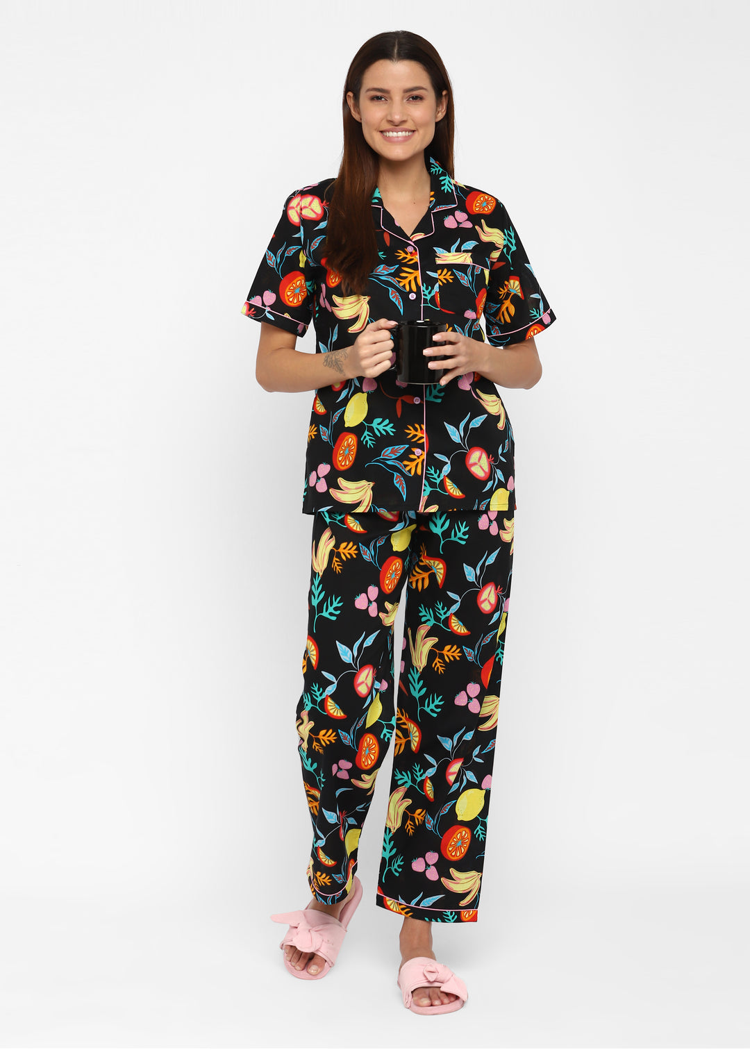 Mixed Colorful Print Short Sleeve Women's Night Suit - Shopbloom