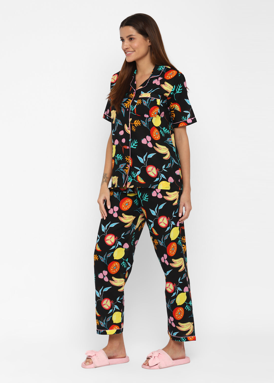 Mixed Colorful Print Short Sleeve Women's Night Suit - Shopbloom