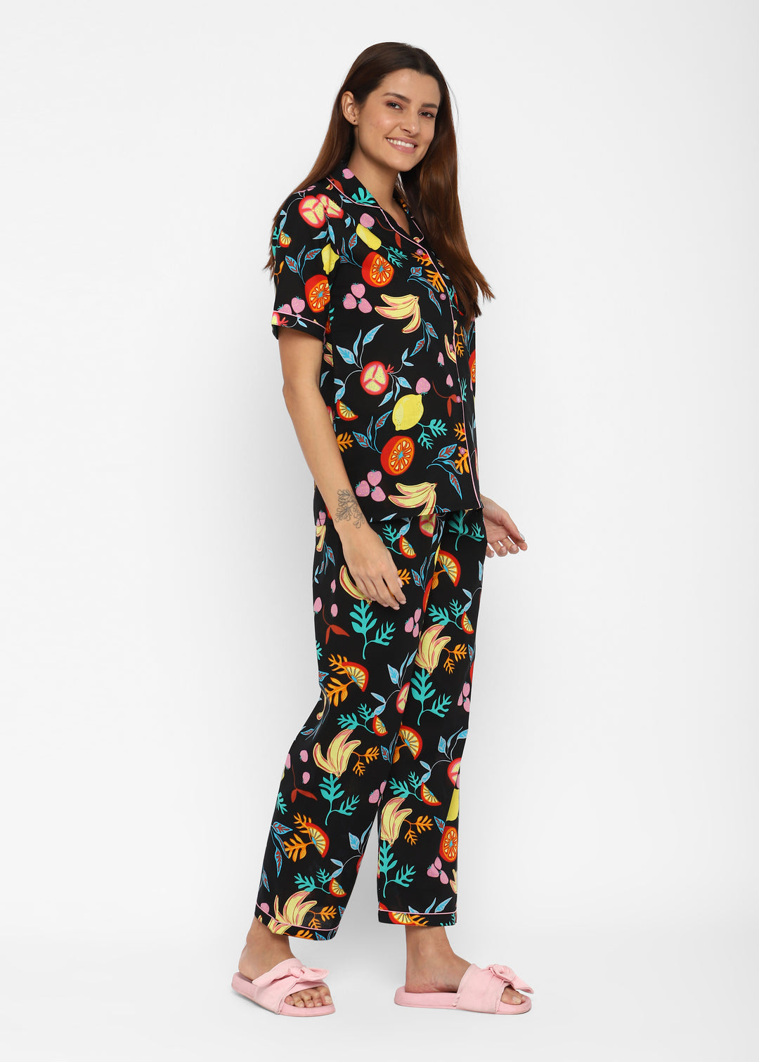 Mixed Colorful Print Short Sleeve Women's Night Suit - Shopbloom