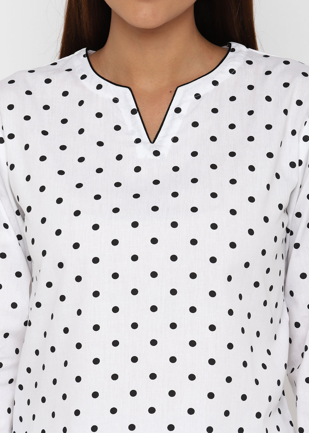 Black Polka Dot V Neck Long Sleeve Women's Night Suit - Shopbloom