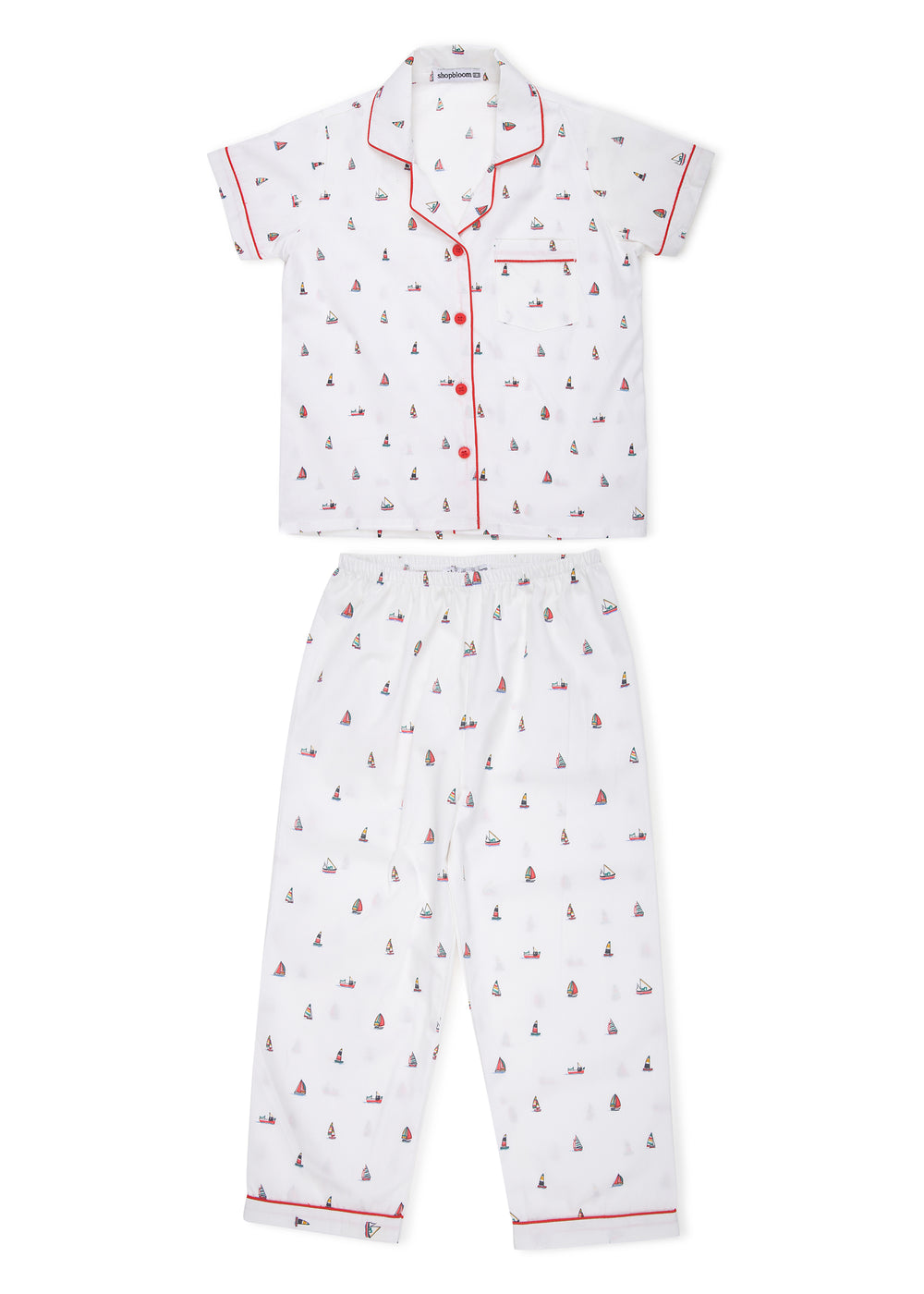 Ship Print Short Sleeve Kids Night Suit - Shopbloom