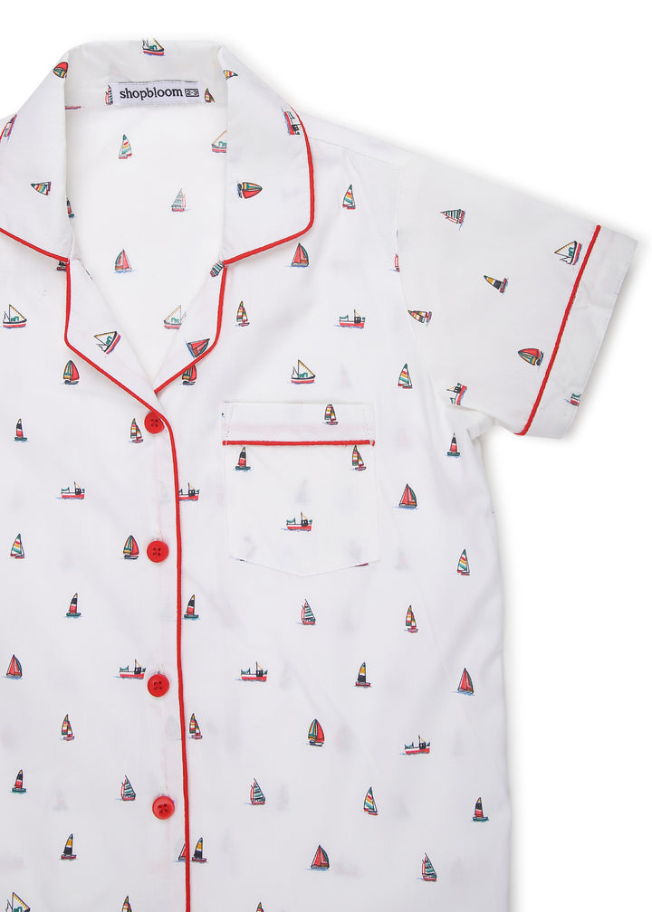 Ship Print Short Sleeve Kids Night Suit - Shopbloom