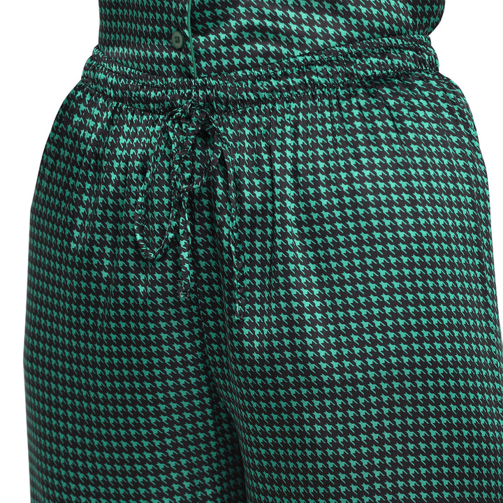 Green Checkered Satin Long Sleeve Women's Night Suit - Shopbloom