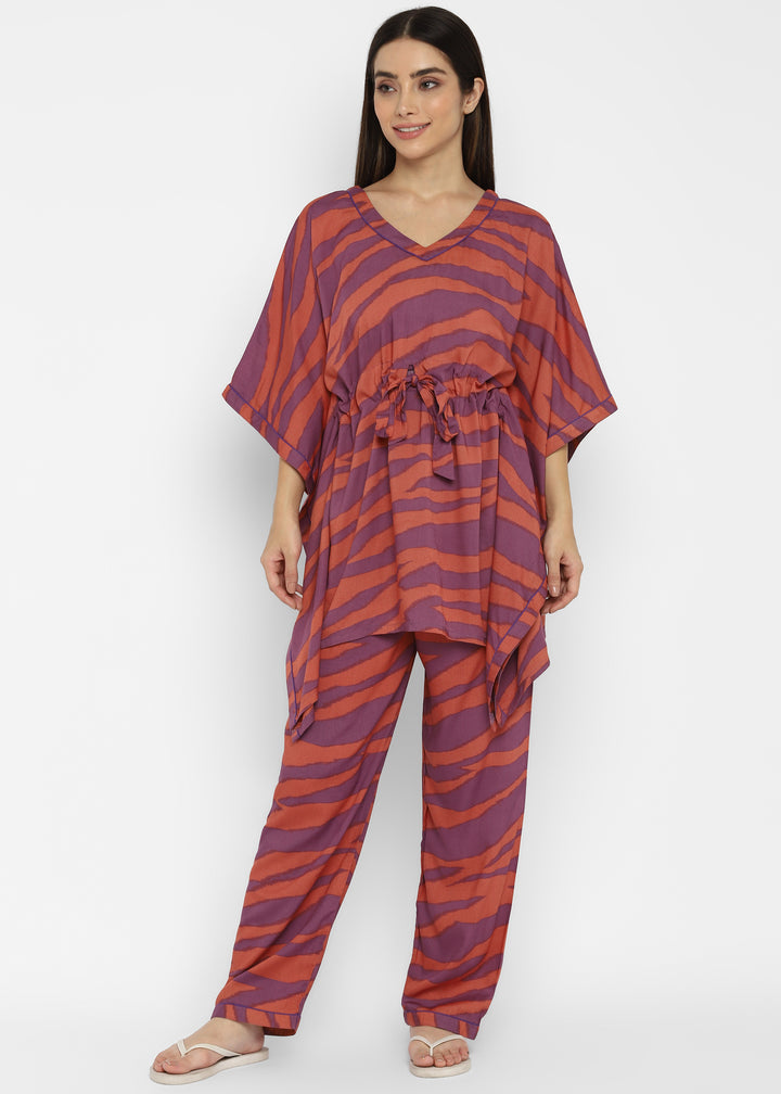 Abstract Print Cotton Women's  Kaftan Night Suit - Shopbloom