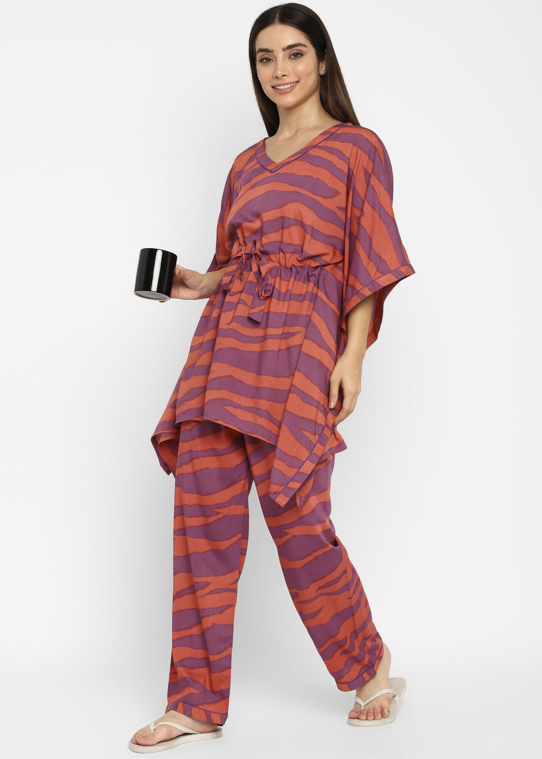 Abstract Print Cotton Women's  Kaftan Night Suit - Shopbloom