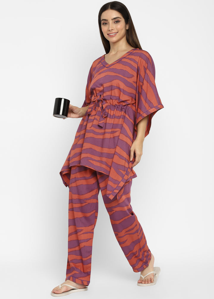 Abstract Print Cotton Women's  Kaftan Night Suit - Shopbloom