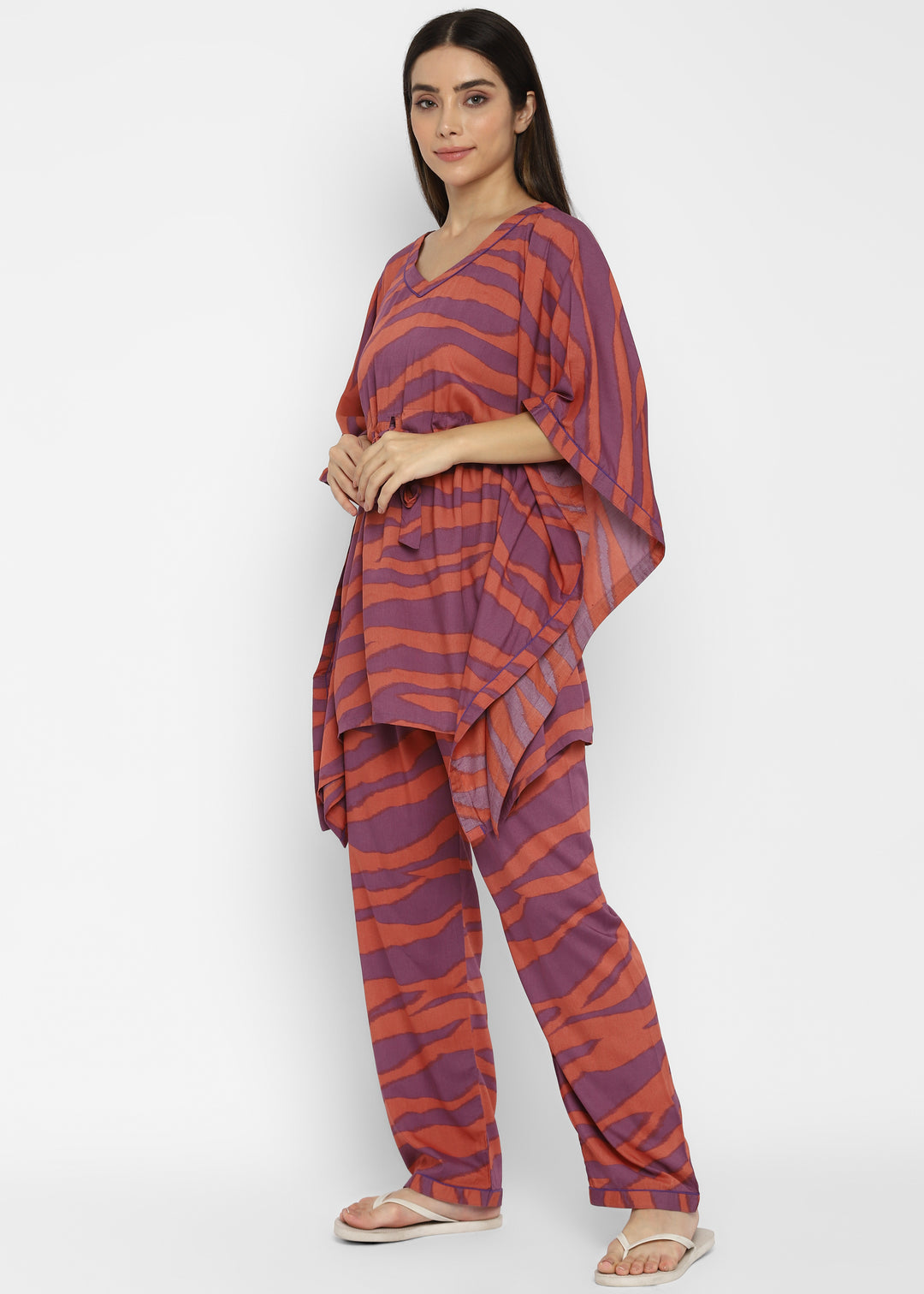 Abstract Print Cotton Women's  Kaftan Night Suit - Shopbloom