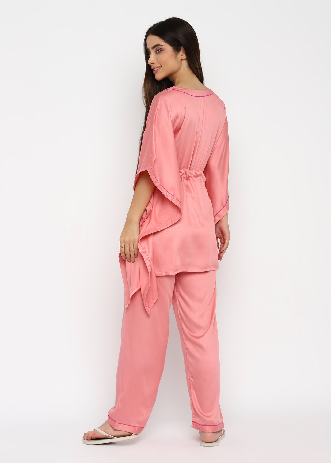 Ultra Soft Dusty Pink modal satin kaftan night Suit - Shopbloom