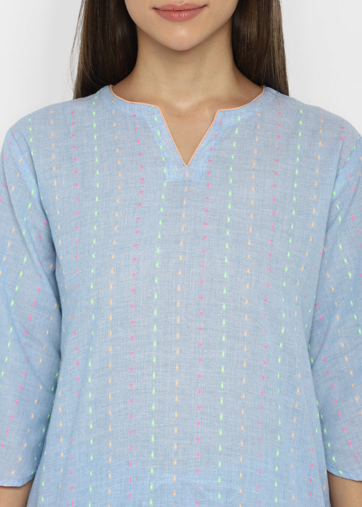 Neon Dash Print Long Sleeve  V-Neck Women's Night Suit - Shopbloom