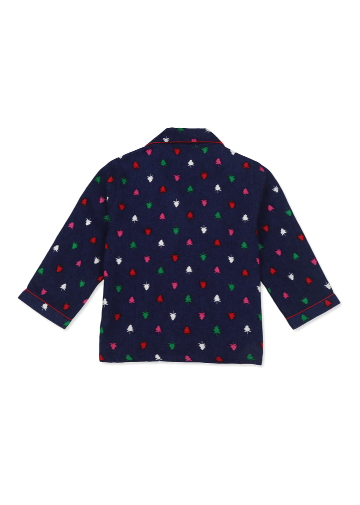 Colorful Christmas Tree Print Cotton Flannel Long Sleeve Kid's Night Suit - Shopbloom