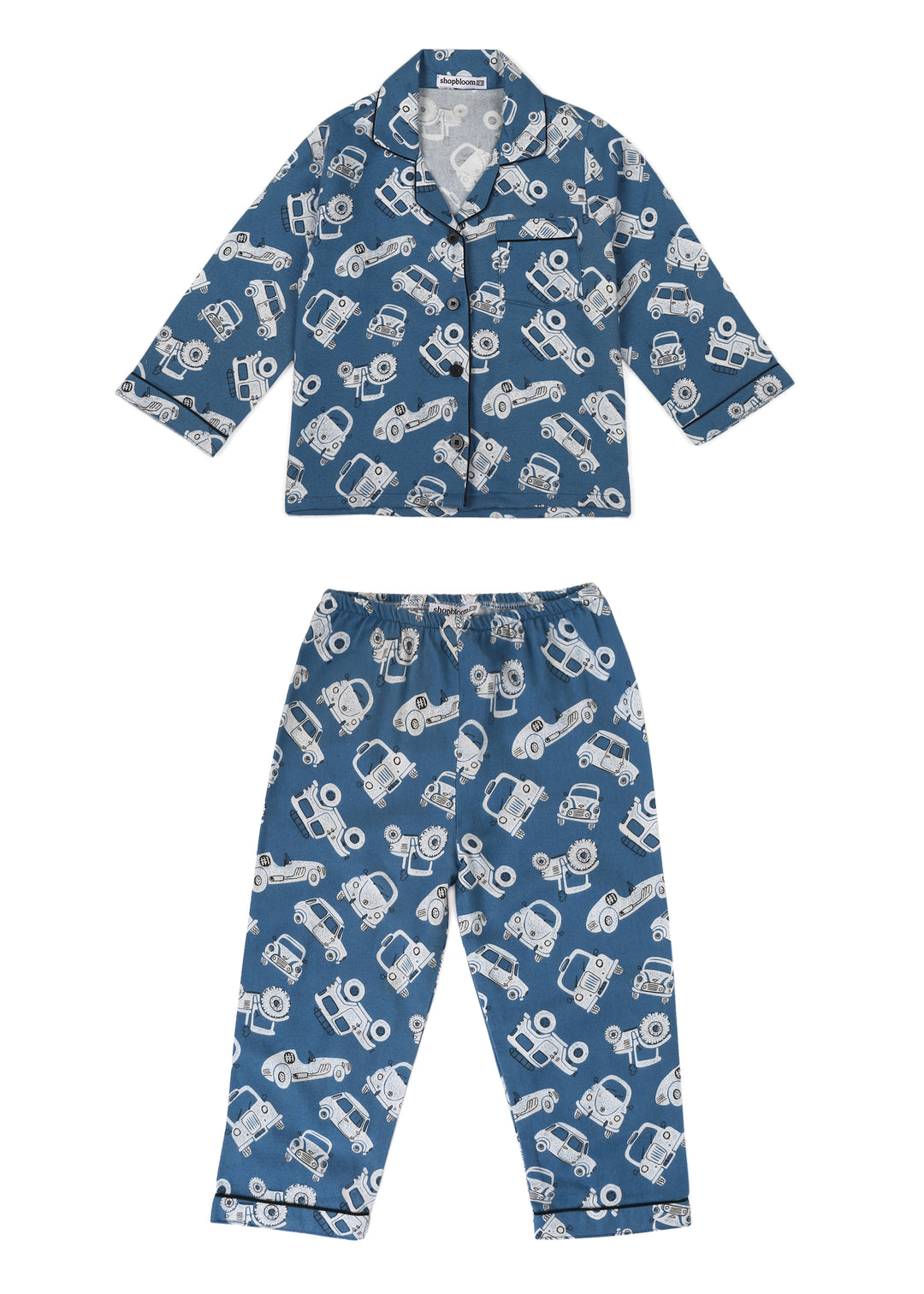 Car Print Cotton Flannel Long Sleeve Kid's Night Suit - Shopbloom