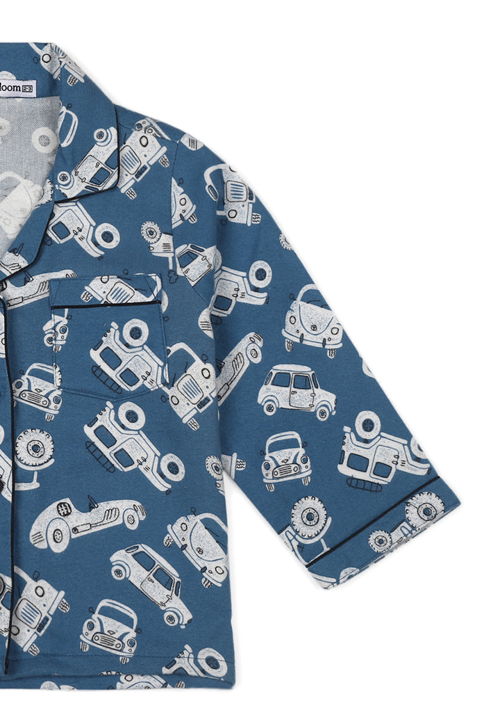 Car Print Cotton Flannel Long Sleeve Kid's Night Suit - Shopbloom