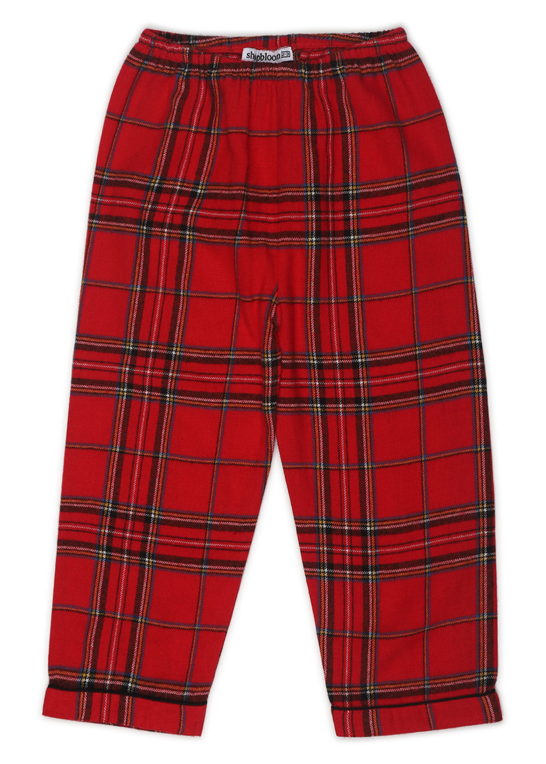 Red and Black Checkered Print Cotton Flannel Long Sleeve Kid's Night Suit - Shopbloom