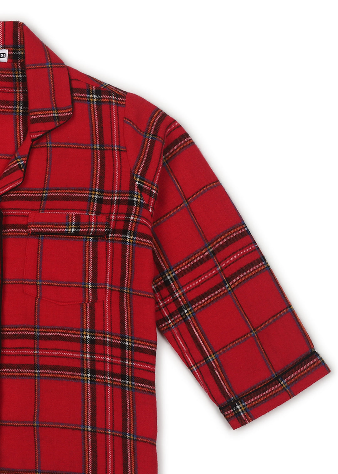 Red and Black Checkered Print Cotton Flannel Long Sleeve Kid's Night Suit - Shopbloom