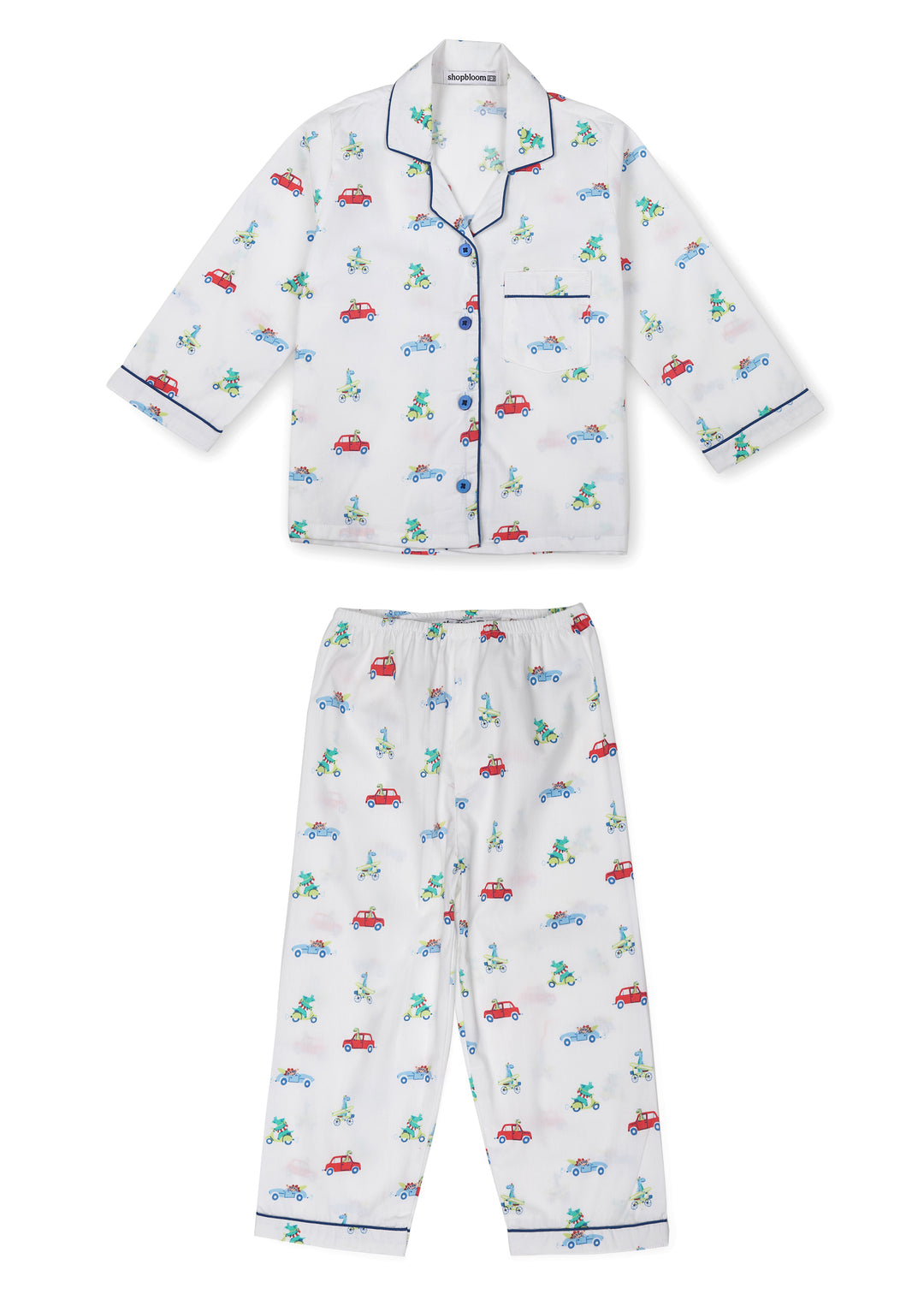 Dino on Wheels Print Long Sleeve Kid's Night Suit - Shopbloom