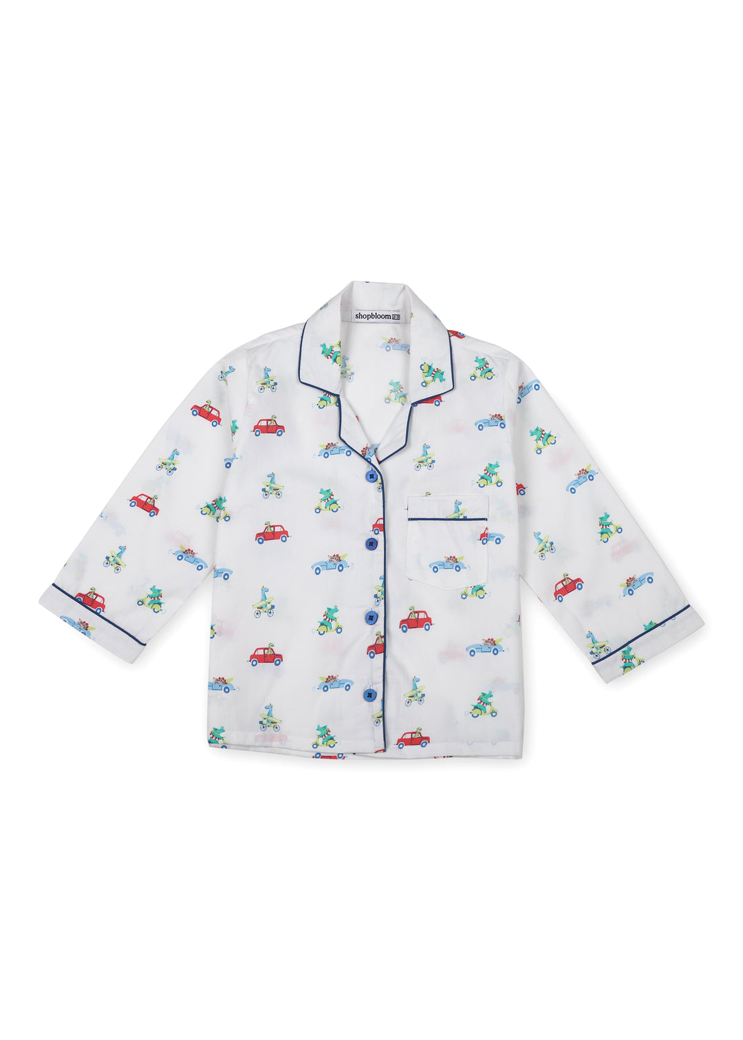 Dino on Wheels Print Long Sleeve Kid's Night Suit - Shopbloom