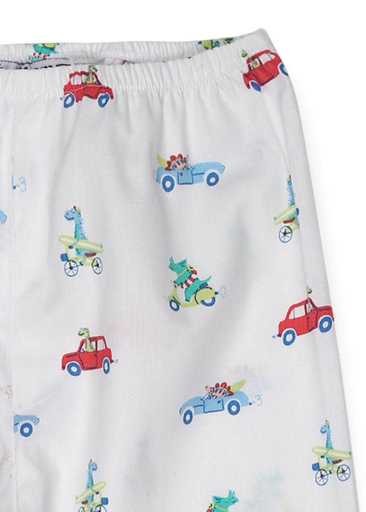 Dino on Wheels Print Long Sleeve Kid's Night Suit - Shopbloom