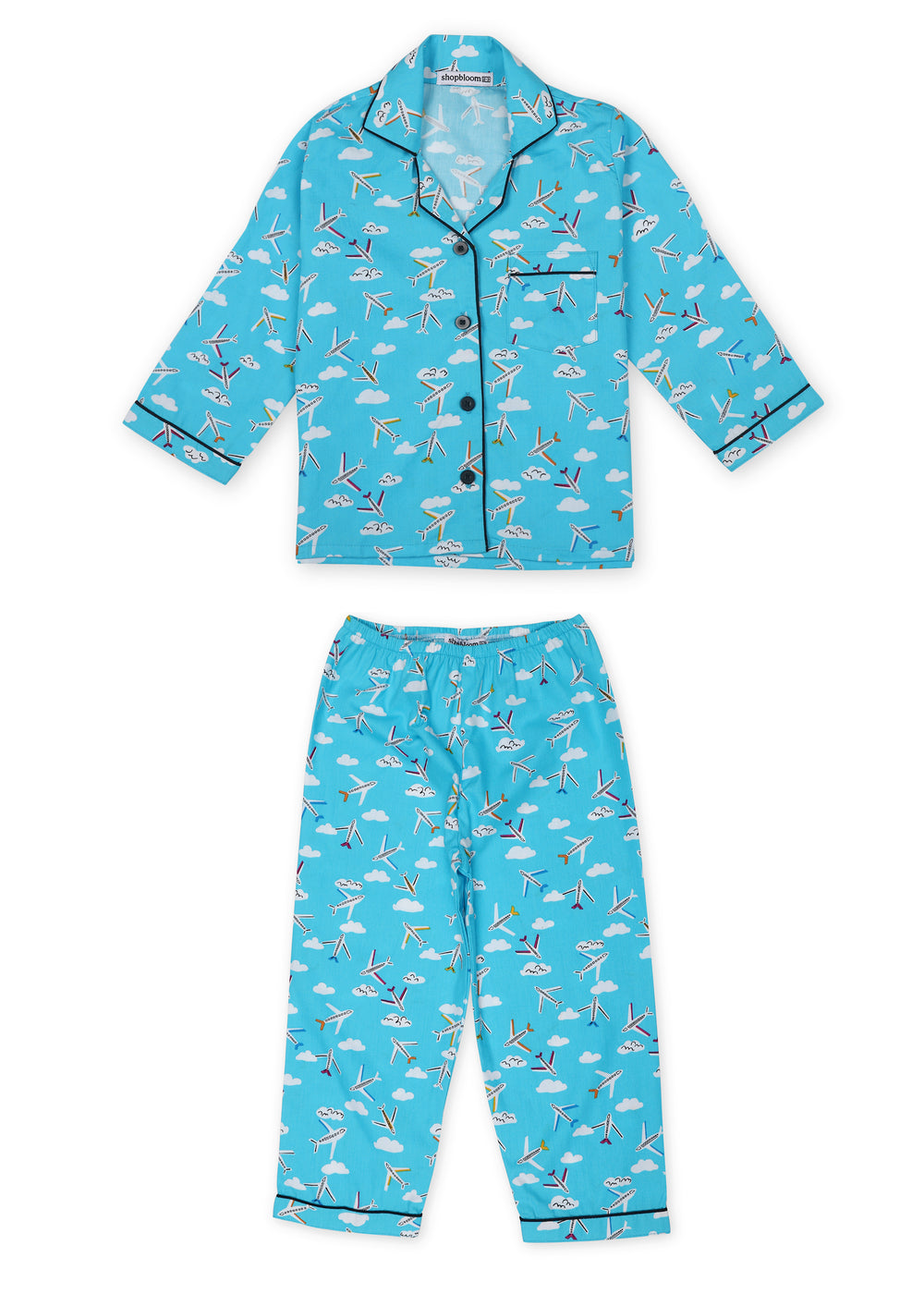 Aeroplane Print Long Sleeve Kid's Night Suit - Shopbloom