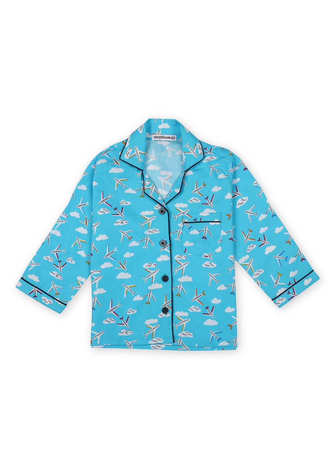 Aeroplane Print Long Sleeve Kid's Night Suit - Shopbloom