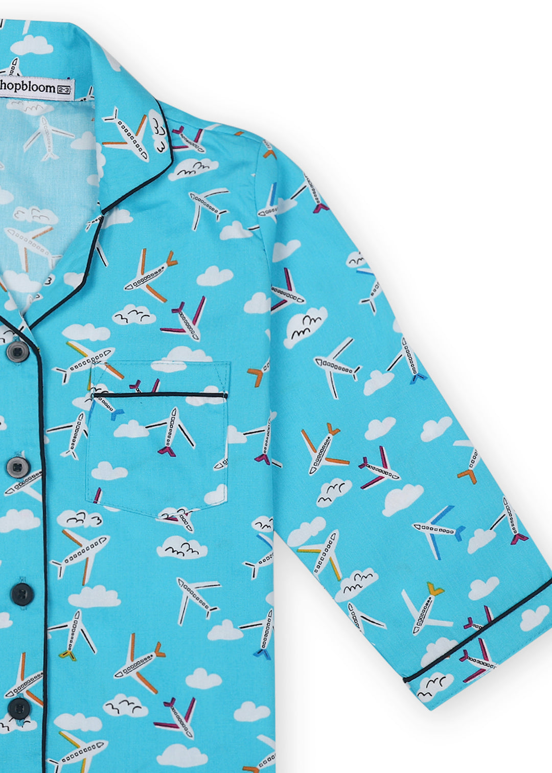 Aeroplane Print Long Sleeve Kid's Night Suit - Shopbloom