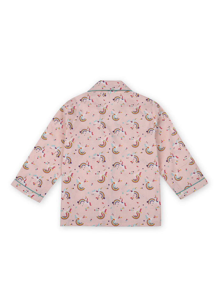 Unicorn and Rainbow Print Long Sleeve Kid's Night Suit - Shopbloom