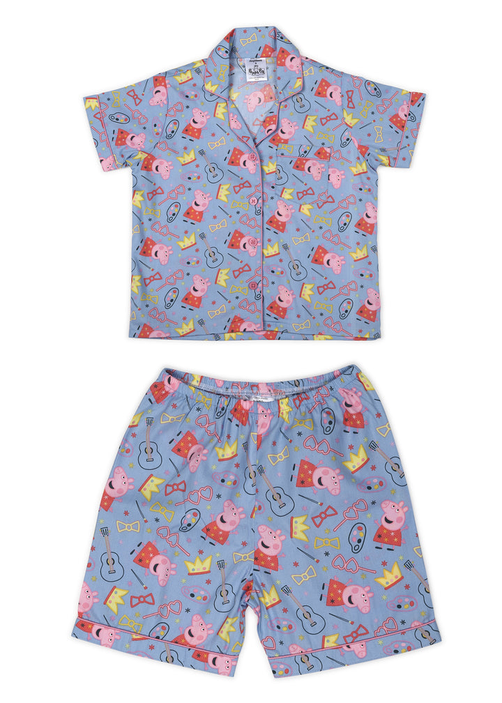 Peppa Crown Print Short Sleeve Kids Shorts Set - Shopbloom