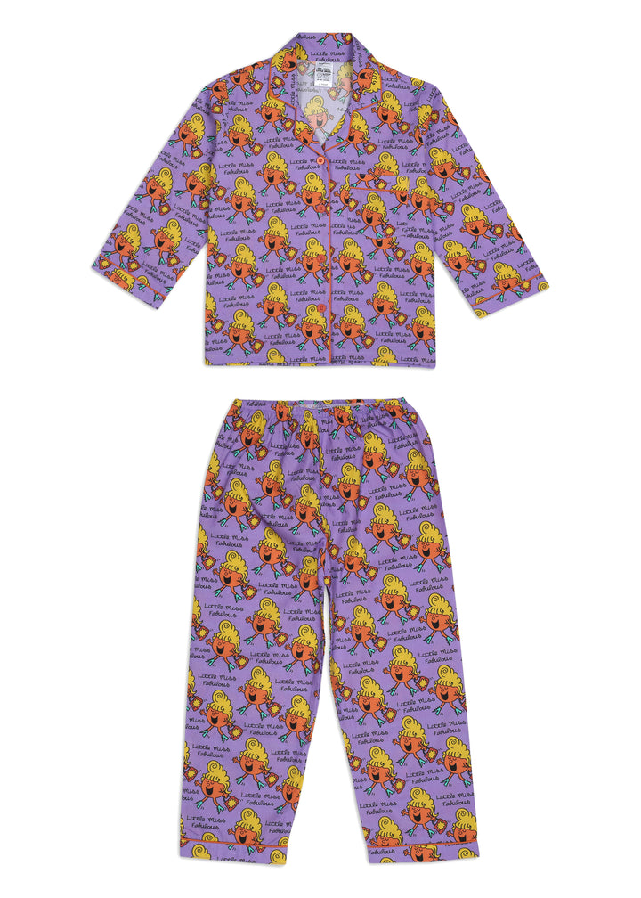 Little Miss Fabulous Print Long Sleeve Kids Night Suit - Shopbloom