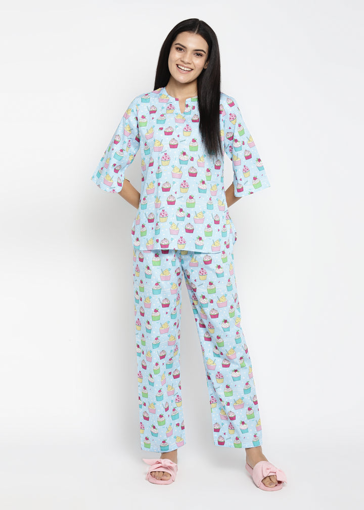 Cupcake Sprinkles Print V Neck Women's Night Suit - Shopbloom