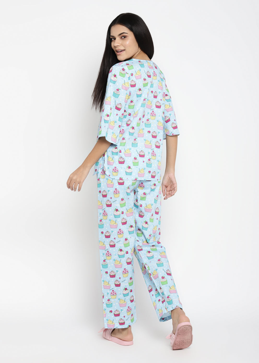 Cupcake Sprinkles Print V Neck Women's Night Suit - Shopbloom