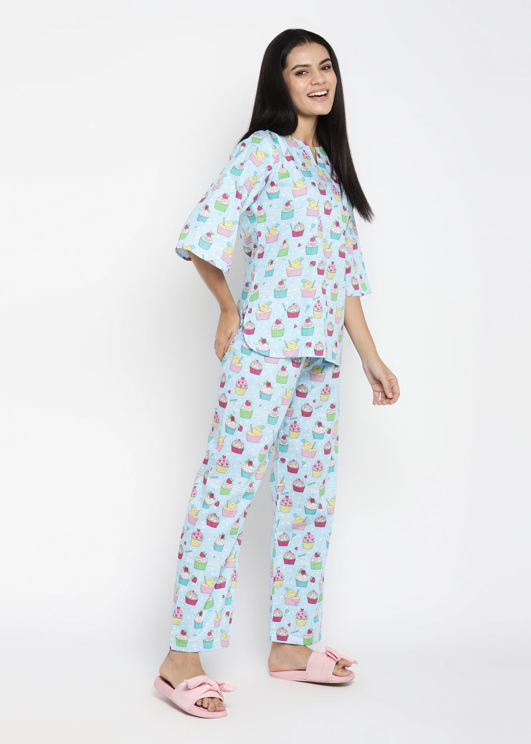 Cupcake Sprinkles Print V Neck Women's Night Suit - Shopbloom