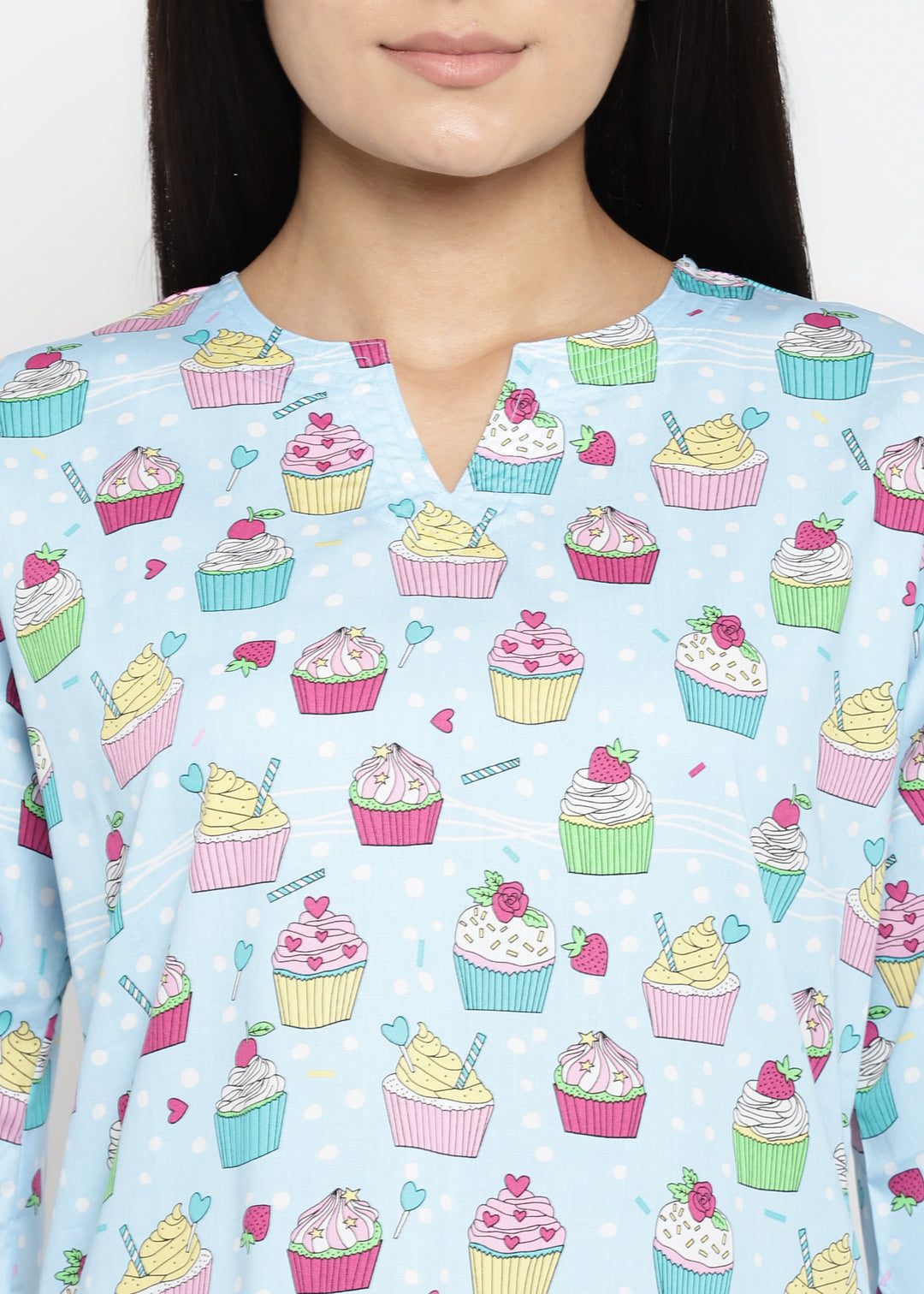 Cupcake Sprinkles Print V Neck Women's Night Suit - Shopbloom