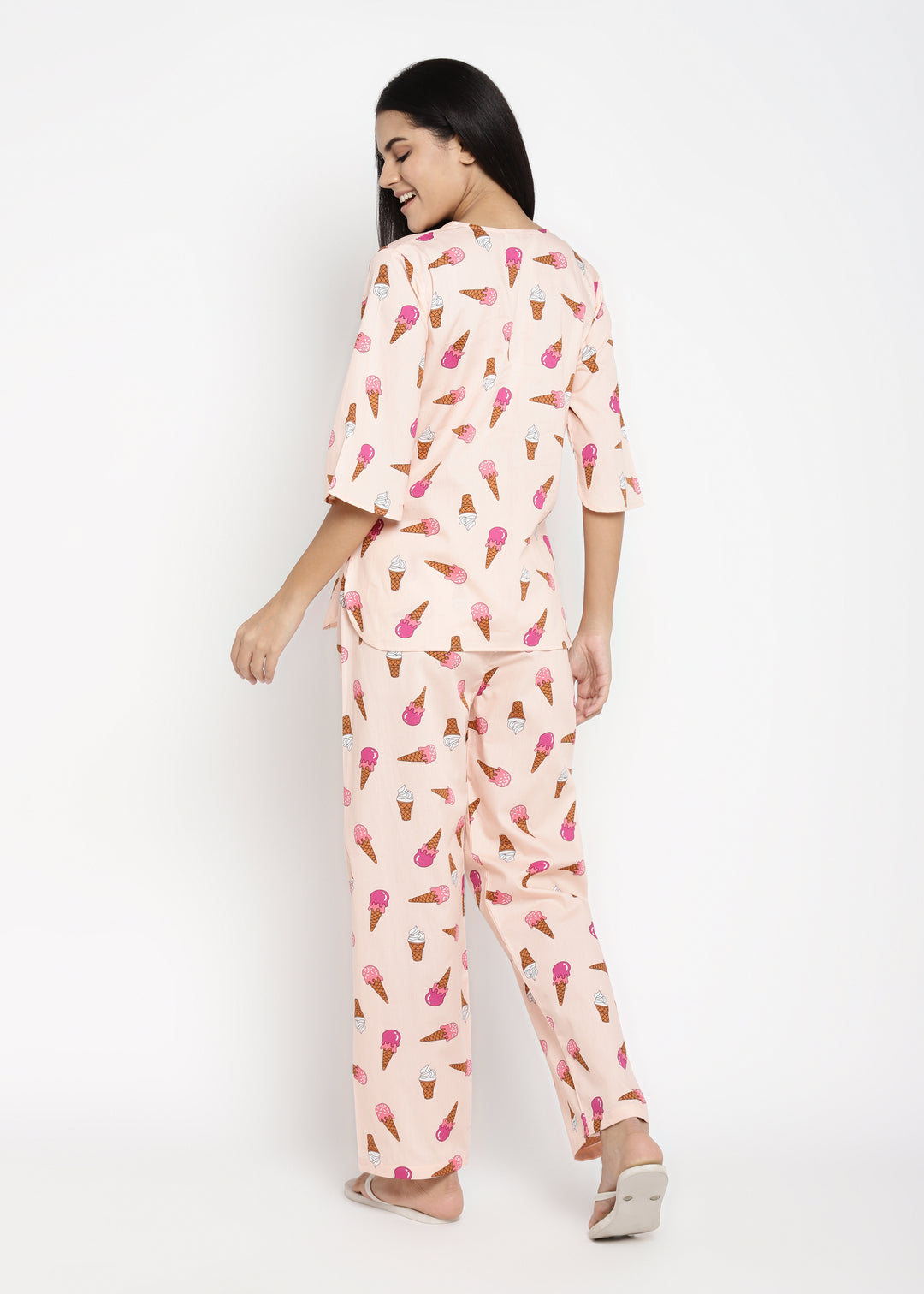 Ice Cream You Scream Print V Neck Women's Night Suit - Shopbloom