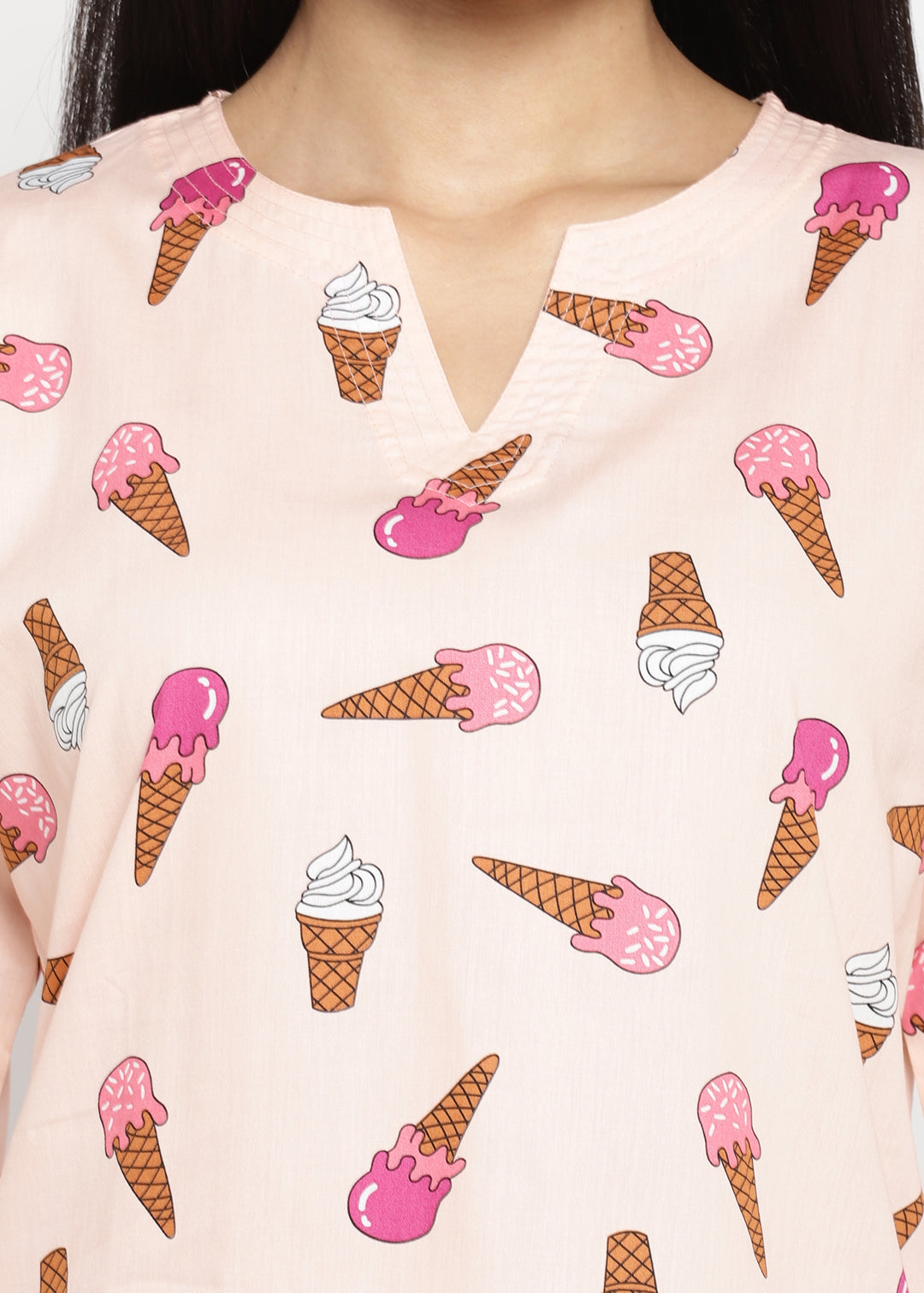 Ice Cream You Scream Print V Neck Women's Night Suit - Shopbloom
