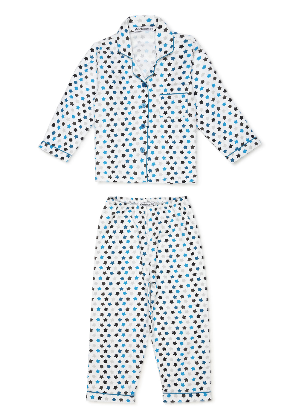 Star Print Cotton Flannel Long Sleeve Kid's Night Suit - Shopbloom