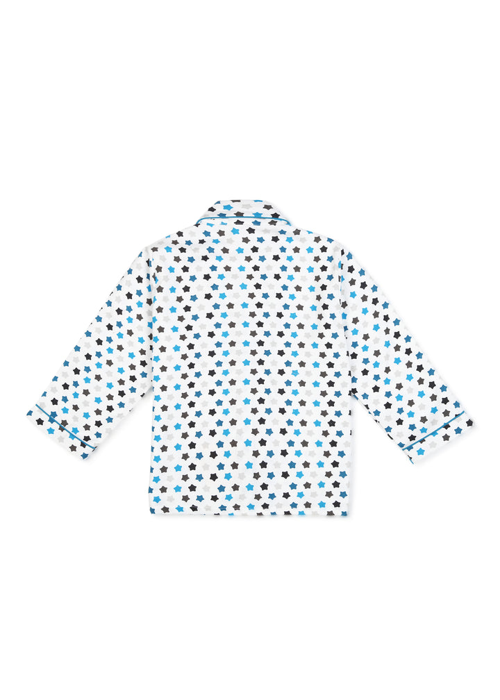 Star Print Cotton Flannel Long Sleeve Kid's Night Suit - Shopbloom