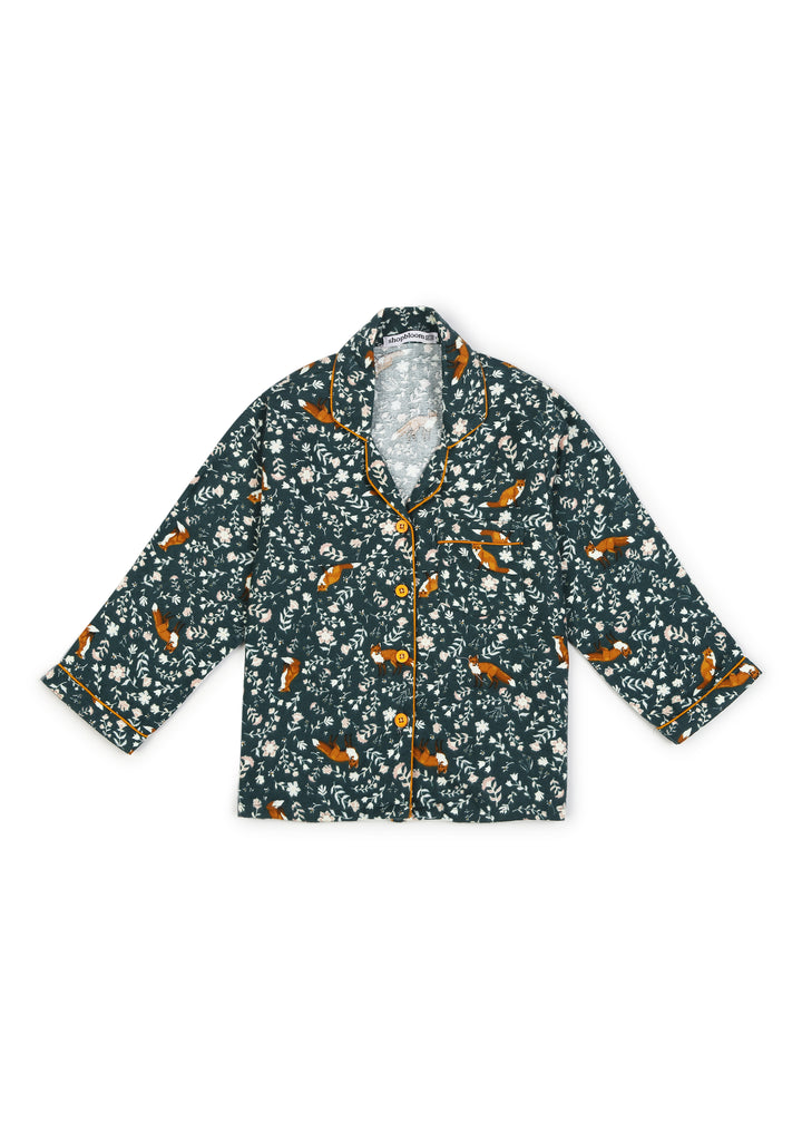 Fox Print Cotton Flannel Long Sleeve Kid's Night Suit - Shopbloom