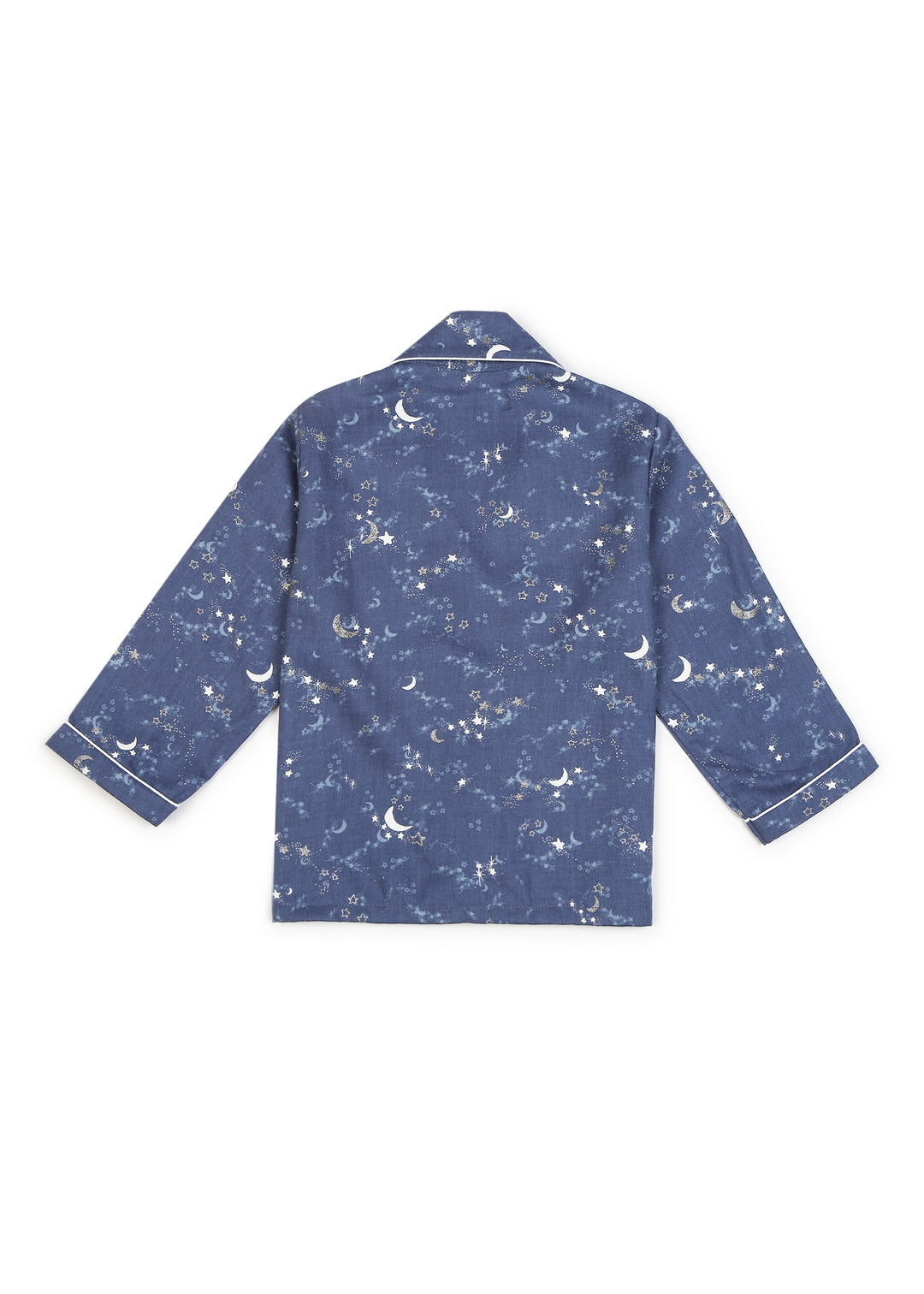 Blue Star and Moon Print Cotton Flannel Long Sleeve Kid's Night Suit - Shopbloom