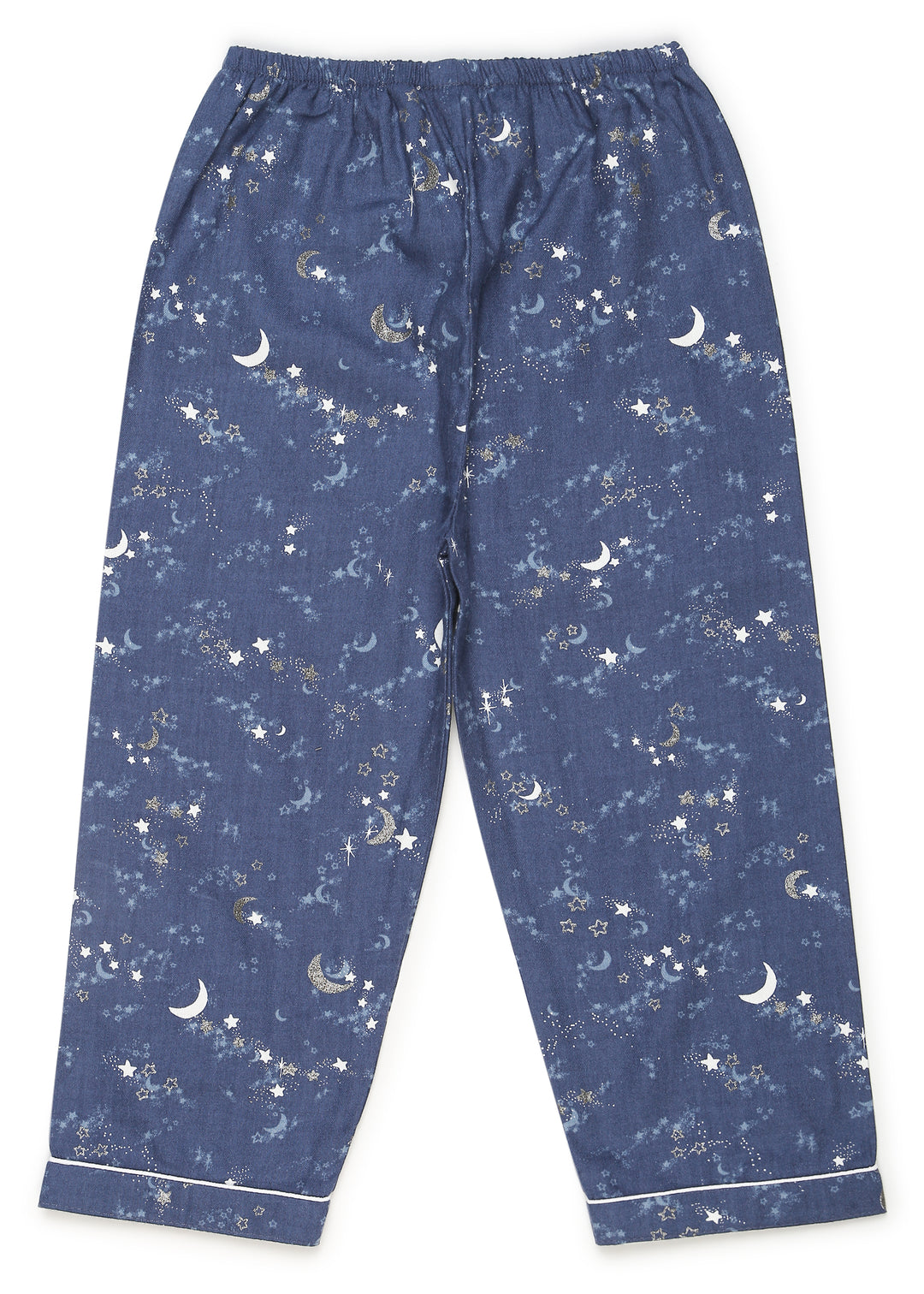 Blue Star and Moon Print Cotton Flannel Long Sleeve Kid's Night Suit - Shopbloom