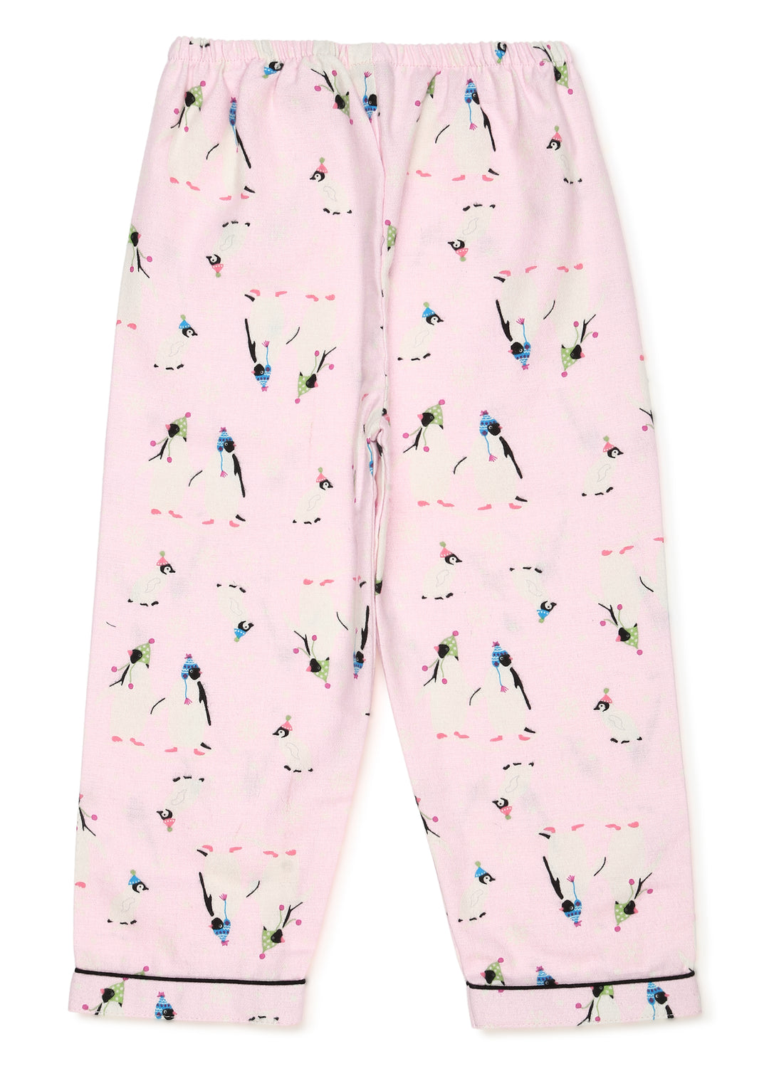 Light Pink Penguin Print Cotton Flannel Long Sleeve Kid's Night Suit - Shopbloom