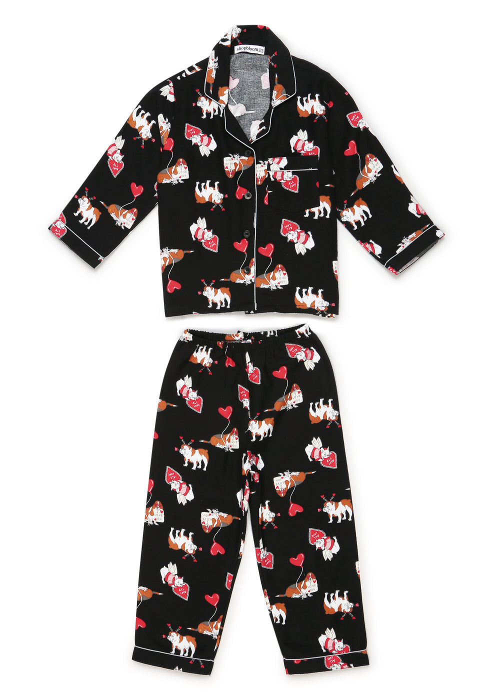 I Love Dogs Print Cotton Flannel Long Sleeve Kid's Night Suit - Shopbloom