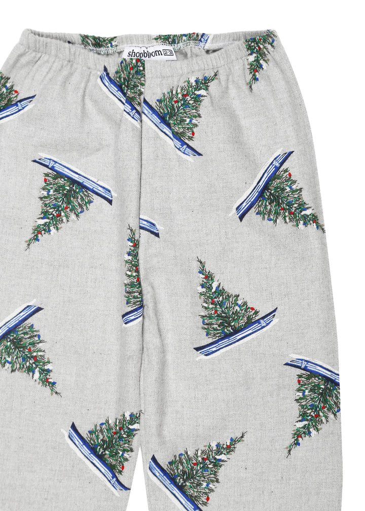 X-Mas Tree Print Cotton Flannel Long Sleeve Kid's Night Suit - Shopbloom