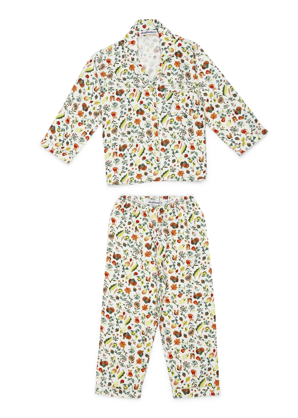 Flower Print Cotton Flannel Long Sleeve Kid's Night Suit - Shopbloom